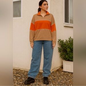 Mixed Threads Color Blocked Retro Vibes Pullover Quarter Zip Sweater Size Large